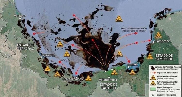 Derrame petrolero en el Golfo de México continúa expandiéndose; alertan falta de control y daños ambientales