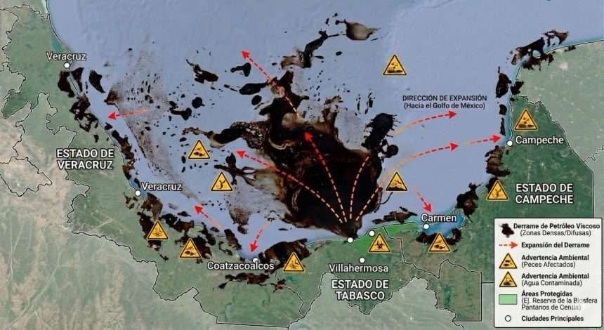 Derrame petrolero en el Golfo de México continúa expandiéndose; alertan falta de control y daños ambientales